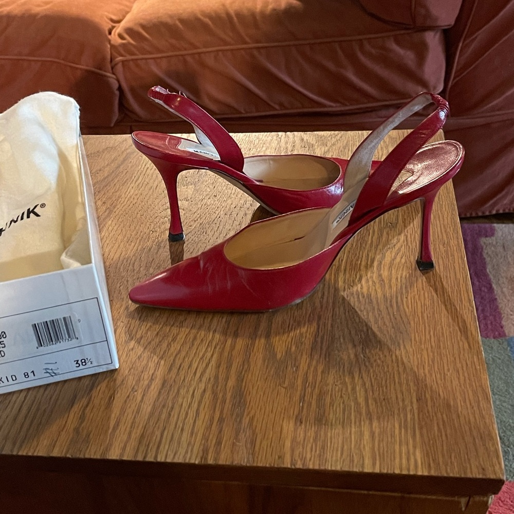 Red Carolyne Style Manolo Blahnik sling back heels